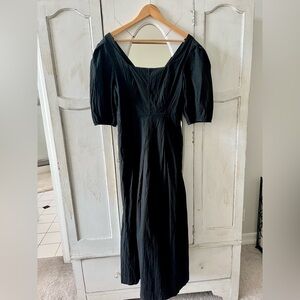 Black Seersucker Midi Dress